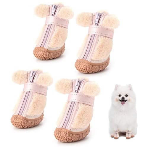 YPDOPORA Fleece-Hundestiefel Für Den Winter, Warme Fleece-Schneeschuhe Für Welpen Mit Rutschfester Gummisohle, Hundeschuhe Für Kleine Hundestiefel Oder Winterliche Hartholzböden,B,L von YPDOPORA