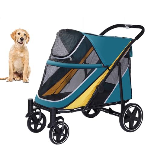 YPDOPORA Hunde-Kinderwagen Für Mittelgroße Hunde – Leicht Zusammenklappbarer Hundewagen Mit Zwei Eingängen – EIN-Fuß-Bremse – Großes, Atmungsaktives Netz Und Schiebedach,B von YPDOPORA