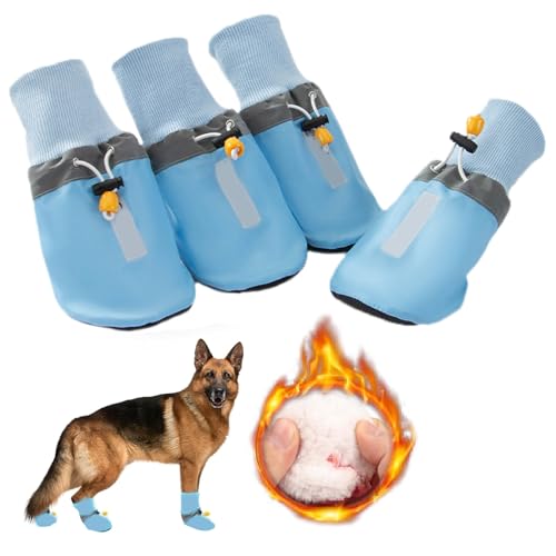 Hunde-Schneestiefel, Atmungsaktive Socken, Winter-Hundestiefel Und Pfotenschutz Für Den Innenbereich Mit Reflektierenden Riemen, rutschfeste Sohle,Blau,L von YPDOPORA