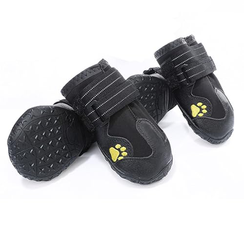 YPDOPORA Hunde-Winterstiefel Und Pfotenschutz Für Kleine Bis Große Hunde, Hundestiefel Mit Zwei Reflektierenden Befestigungsbändern Und Robuster Rutschfester Sohle, 4Er-Pack Hundestiefel,Schwarz,XL von YPDOPORA