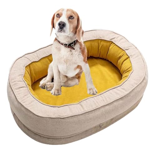 Hundebetten Für Große Hunde, Donut-Hundebett, Nackenrolle, Hundesofa Mit Wasserdichtem Futter, Rutschfeste Unterseite, Orthopädisches Hundebett Aus Eierschaum, Haustierbett Für Hunde,Gelb,2XL von YPDOPORA