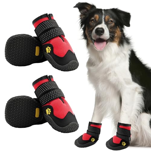 YPDOPORA Hundeschuhe Für Kleine, Mittelgroße Und Große Hunde, rutschfeste Hunde-Schneestiefel, wasserdichte Hundeschuhe Für Welpen Mit Reflektierenden Riemen, Pfotenschutz,B,3XL von YPDOPORA