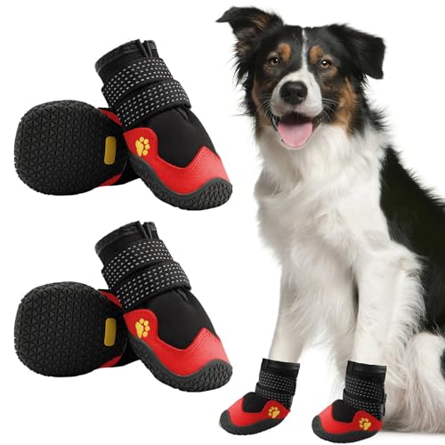 YPDOPORA Hundeschuhe Für Kleine, Mittelgroße Und Große Hunde, rutschfeste Hunde-Schneestiefel, wasserdichte Hundeschuhe Für Welpen Mit Reflektierenden Riemen, Pfotenschutz,C,4XL von YPDOPORA