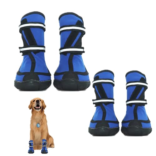 YPDOPORA Hundestiefel, 4 Stück, Verstellbare Hundepfotenschutz-Winterstiefel, rutschfeste, wasserdichte Hunde-Schneestiefel Für Den Außenbereich,Blau,L von YPDOPORA