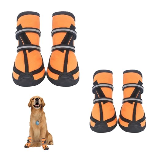 YPDOPORA Hundestiefel, 4 Stück, Verstellbare Hundepfotenschutz-Winterstiefel, rutschfeste, wasserdichte Hunde-Schneestiefel Für Den Außenbereich,Orange,L von YPDOPORA