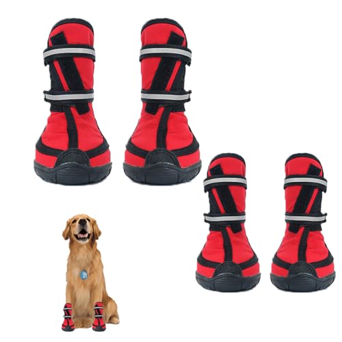 YPDOPORA Hundestiefel, 4 Stück, Verstellbare Hundepfotenschutz-Winterstiefel, rutschfeste, wasserdichte Hunde-Schneestiefel Für Den Außenbereich,Rot,L von YPDOPORA