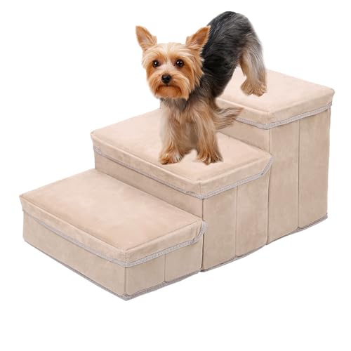 YPDOPORA Hundetreppe, Hundetreppe Mit Stauraum, Faltbare Hundetreppe Für Kleine Hunde, Tragbare 3-Stufige rutschfeste Haustiertreppe Für Couch Und Fensterbank, Belastbar Bis Zu 30 Kg,C von YPDOPORA