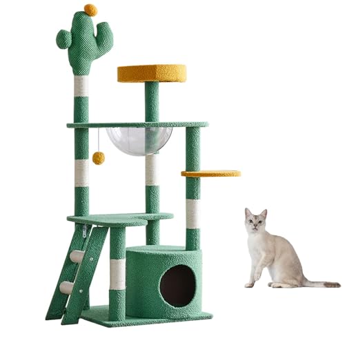 Katzenbaum, Moderner Katzenbaum Für Große Katzen, Robuster Katzenturm Mit Kratzbaum Für Große Hauskatzen, 135,6 Cm Extra Hohes, Stabiles Katzenhaus Mit Durchsichtigem Napf, Kratzbaum Für Katzen,B von YPDOPORA