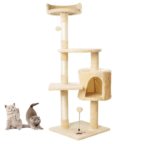 Katzenbaumturm/Kratzbäume Katzenklettergerüst Integriertes Katzenstreu Katzenbaum Katzenregal Sprungplattform Katzenspielzeug Katzenturm Für Hauskatzen, Mehrschichtiges Katzenklettergerüst,Beige von YPDOPORA