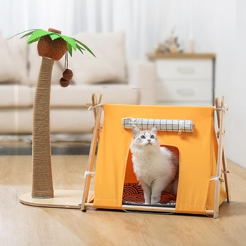 Katzenkratzbaum Mit Bett, Hoher Palmen-Katzenkratzbaum Für Hauskatzen, Mit Lounge-Stuhl, 2-In-1-Spaß, Sisalseil, Hoher Katzenkratzer Mit Ball,A von YPDOPORA