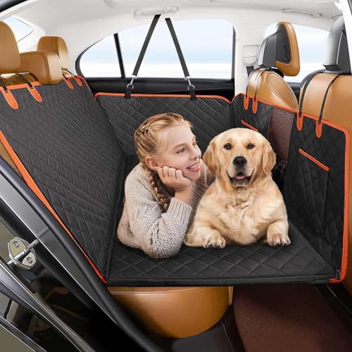 Rücksitz Verlängerung Für Hunde, Harte Unterseite Hund Autositz Abdeckung Für Rücksitz Mit Mesh Fenster,100% Wasserdichte Haustier Hund Hängematte Für Auto SUV Rücksitz Schutz Reise Camping Bett von YPDOPORA