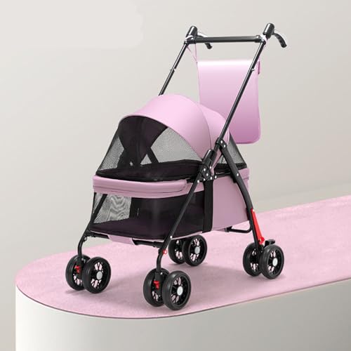 YPDOPORA 2-In-1-Kinderwagen Für Katzen Und Hunde, Kinderwagen Für Haustiere Mit Getränkehalter, Zusammenklappbarer Reisekinderwagen Für Hunde Mit Verstellbarem Griff Und Sonnenschutz,Rosa von YPDOPORA