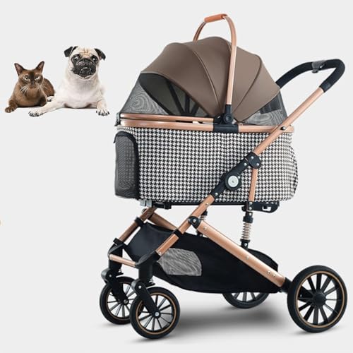 YPDOPORA 3-In-1-Haustier-Kinderwagen, Abnehmbarer Haustierträger, Faltbarer Haustier-Kinderwagen Ohne Reißverschluss, Mit Abnehmbarem Träger Und Aufbewahrungskorb,Braun von YPDOPORA