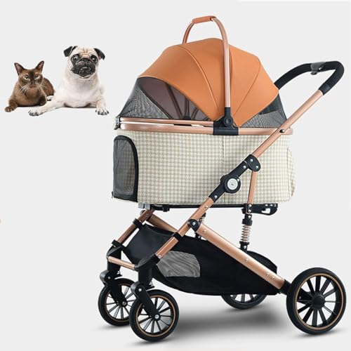 YPDOPORA 3-In-1-Haustier-Kinderwagen, Abnehmbarer Haustierträger, Faltbarer Haustier-Kinderwagen Ohne Reißverschluss, Mit Abnehmbarem Träger Und Aufbewahrungskorb,Orange von YPDOPORA