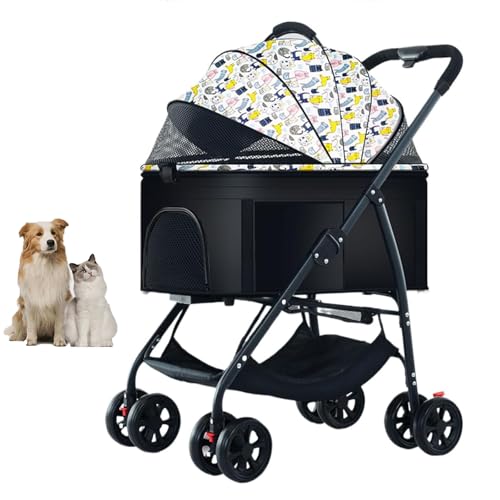 YPDOPORA 3-In-1-Hundebuggy, Zusammenklappbarer, Leichter Hundebuggy, Hundewagen, Reisetransporter, Haustier-Joggingwagen Mit Feststellbaren 360°-Rädern Und Aufbewahrungskorb Für Hunde,Weiß von YPDOPORA