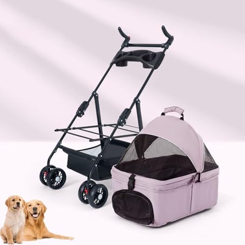 YPDOPORA 3-In-1-Kinderwagen Für Haustiere, Abnehmbarer Und Verstellbarer Kinderwagen Für Katzen Und Hunde, Faltbarer Kinderwagen Für Haustiere Mit Getränkehalter, Bremsrolle,Rosa von YPDOPORA