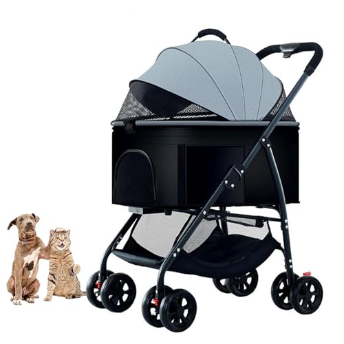 YPDOPORA 3-In-1-Kinderwagen Für Haustiere, Katzen Und Hunde, Zusammenklappbarer, Leichter Hundebuggy, Katzen-Reisebuggy Bis 25 Kg, Hundewagen, Reisetragetasche, Haustier-Joggingwagen Mit Korb,A von YPDOPORA