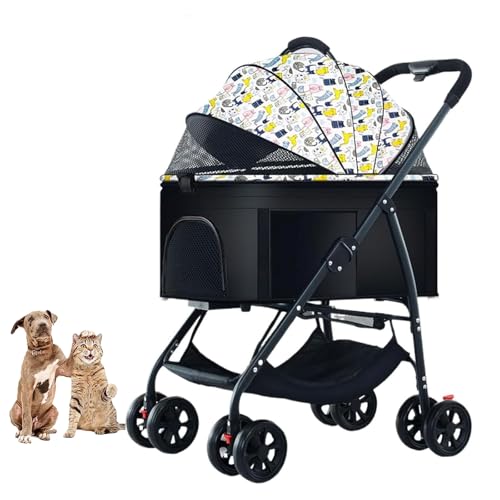 YPDOPORA 3-In-1-Kinderwagen Für Haustiere, Katzen Und Hunde, Zusammenklappbarer, Leichter Hundebuggy, Katzen-Reisebuggy Bis 25 Kg, Hundewagen, Reisetragetasche, Haustier-Joggingwagen Mit Korb,D von YPDOPORA