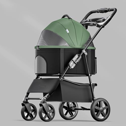 YPDOPORA 3-In-1-Kinderwagen Für Haustiere, Zusammenklappbarer, Leichter Hundekinderwagen Mit Abnehmbarer Tragetasche, Reisekinderwagen Für Katzen Mit Aufbewahrungskorb, Getränkehalter,Grün von YPDOPORA