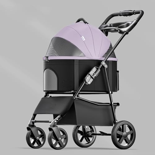 YPDOPORA 3-In-1-Kinderwagen Für Haustiere, Zusammenklappbarer, Leichter Hundekinderwagen Mit Abnehmbarer Tragetasche, Reisekinderwagen Für Katzen Mit Aufbewahrungskorb, Getränkehalter,Lila von YPDOPORA