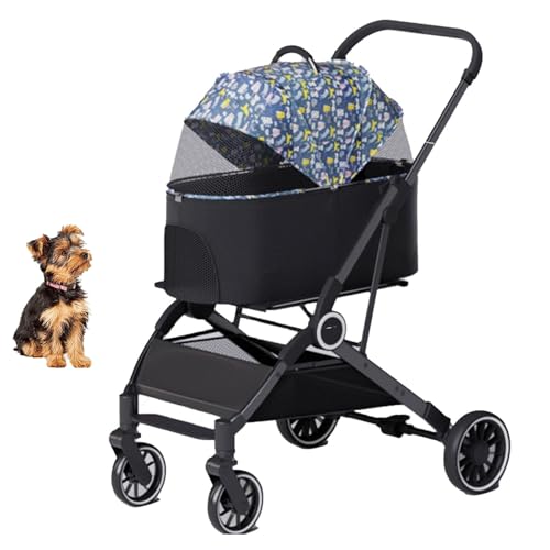 YPDOPORA 3-In-1-Kinderwagen Mit Klappmechanismus, Hundebuggy Für Kleine Hunde Und Katzen, 4-Rad-Kinderwagen Mit Abnehmbarem Aufbewahrungskorb Für Kleine Und Mittelgroße Haustiere,Weiß von YPDOPORA