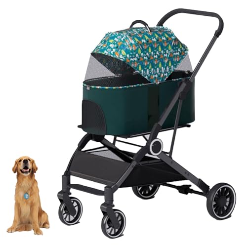 YPDOPORA 3-In-1-Kinderwagen Mit Klappmechanismus, Hundebuggy Für Kleine Hunde Und Katzen, 4-Rad-Kinderwagen Mit Abnehmbarer Tragetasche Und Aufbewahrungskorb Für Kleine Und Mittelgroße Haustiere,A von YPDOPORA