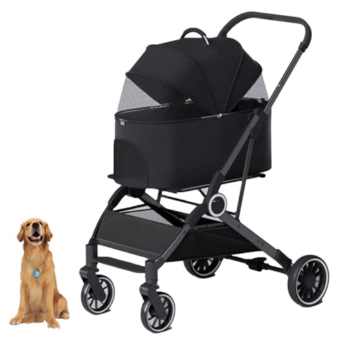 YPDOPORA 3-In-1-Kinderwagen Mit Klappmechanismus, Hundebuggy Für Kleine Hunde Und Katzen, 4-Rad-Kinderwagen Mit Abnehmbarer Tragetasche Und Aufbewahrungskorb Für Kleine Und Mittelgroße Haustiere,B von YPDOPORA