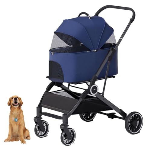 YPDOPORA 3-In-1-Kinderwagen Mit Klappmechanismus, Hundebuggy Für Kleine Hunde Und Katzen, 4-Rad-Kinderwagen Mit Abnehmbarer Tragetasche Und Aufbewahrungskorb Für Kleine Und Mittelgroße Haustiere,C von YPDOPORA