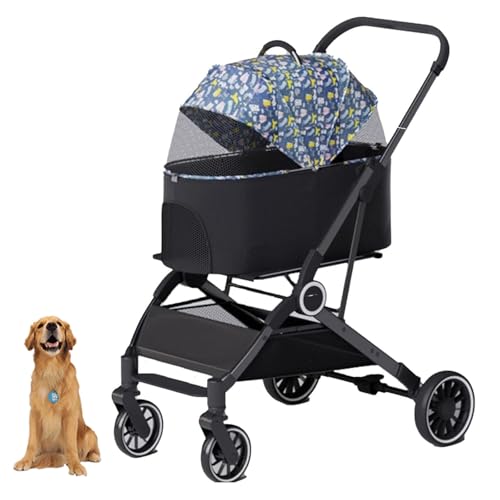 YPDOPORA 3-In-1-Kinderwagen Mit Klappmechanismus, Hundebuggy Für Kleine Hunde Und Katzen, 4-Rad-Kinderwagen Mit Abnehmbarer Tragetasche Und Aufbewahrungskorb Für Kleine Und Mittelgroße Haustiere,F von YPDOPORA