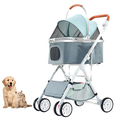 YPDOPORA 4-Räder-Haustier-Kinderwagen, 3-In-1-Hundewagen Mit Abnehmbarem Autositz Für Kleine Und Mittelgroße Haustiere, Einfach Zusammenklappbar, Stabiler Rahmen Und Stoßdämpfende Feder,Grün von YPDOPORA