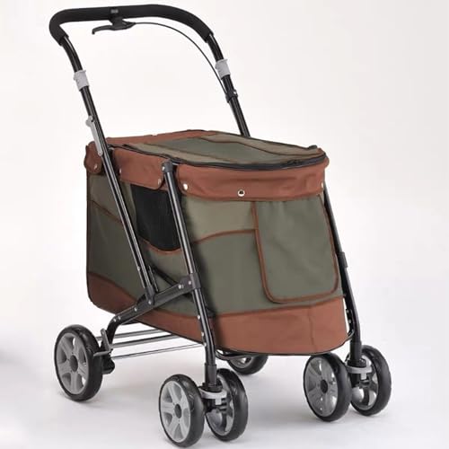 YPDOPORA 4-Räder-Haustier-Kinderwagen, Kinderwagen Für Mittelgroße Und Kleine Hunde, Katzen, Zusammenklappbarer Reise-Kinderwagen Mit Herausnehmbarem Innenfutter,Grün von YPDOPORA