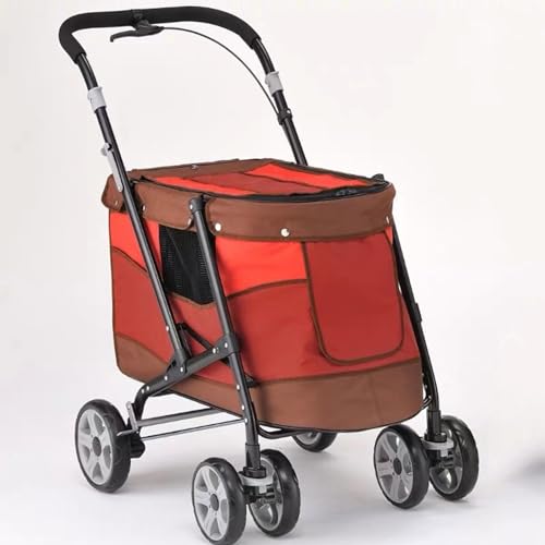 YPDOPORA 4-Räder-Haustier-Kinderwagen, Kinderwagen Für Mittelgroße Und Kleine Hunde, Katzen, Zusammenklappbarer Reise-Kinderwagen Mit Herausnehmbarem Innenfutter,Rot von YPDOPORA