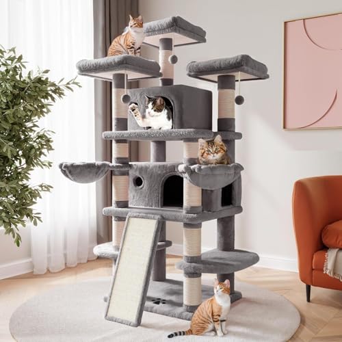 YPDOPORA 68 Zoll Großer Mehrstöckiger Kratzbaum Für Große Katzen/Großer Katzenturm Mit Katzenhaus/Gemütliche Plüsch-Katzensitze/Sisal-Kratzbäume Und Hängematten/Spielhaus Für Katzenaktivitätszentrum von YPDOPORA