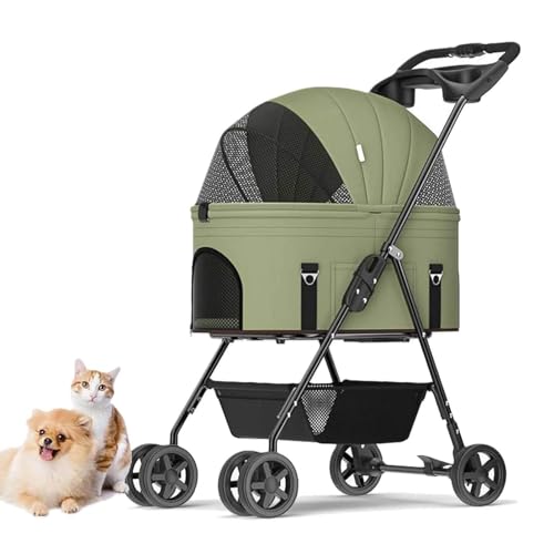 YPDOPORA Abnehmbarer Hunde-Kinderwagen Mit Griff, Haustier-Kinderwagen, 3-In-1-Multifunktions-Faltträger, Kinderwagen, Reise-Kinderwagen Mit Abnehmbarem Träger Und Getränkehalter,Grün von YPDOPORA