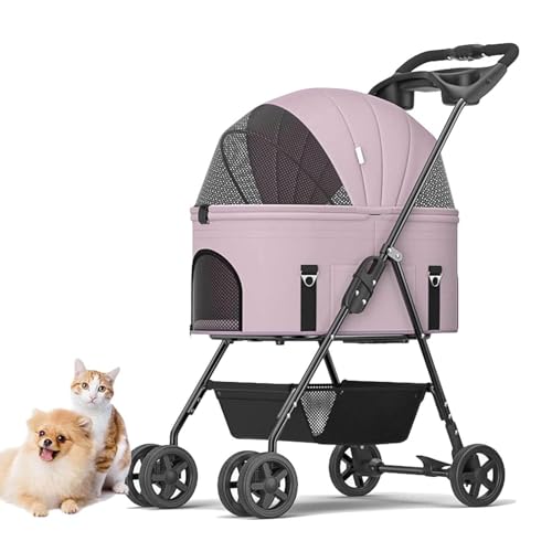 YPDOPORA Abnehmbarer Hunde-Kinderwagen Mit Griff, Haustier-Kinderwagen, 3-In-1-Multifunktions-Faltträger, Kinderwagen, Reise-Kinderwagen Mit Abnehmbarem Träger Und Getränkehalter,Rosa von YPDOPORA