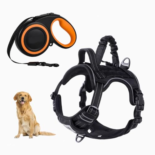 YPDOPORA Atmungsaktives Taktisches Hundegeschirr Aus Netzstoff, Reflektierendes Hundegeschirr, No-Pull-Frontclip-Service-Hundeweste Mit 2 Griffen, Verstellbare Haustierweste Für Hunde,A,L von YPDOPORA