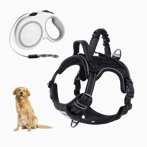 YPDOPORA Atmungsaktives Taktisches Hundegeschirr Aus Netzstoff, Reflektierendes Hundegeschirr, No-Pull-Frontclip-Service-Hundeweste Mit 2 Griffen, Verstellbare Haustierweste Für Hunde,B,L von YPDOPORA