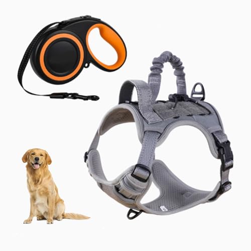 YPDOPORA Atmungsaktives Taktisches Hundegeschirr Aus Netzstoff, Reflektierendes Hundegeschirr, No-Pull-Frontclip-Service-Hundeweste Mit 2 Griffen, Verstellbare Haustierweste Für Hunde,E,XL von YPDOPORA