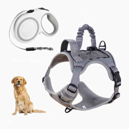 YPDOPORA Atmungsaktives Taktisches Hundegeschirr Aus Netzstoff, Reflektierendes Hundegeschirr, No-Pull-Frontclip-Service-Hundeweste Mit 2 Griffen, Verstellbare Haustierweste Für Hunde,F,XL von YPDOPORA