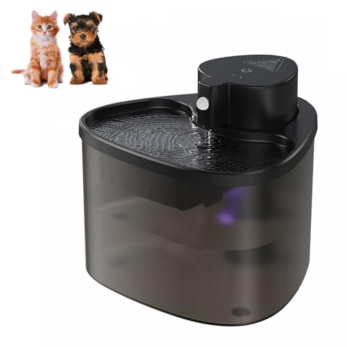 YPDOPORA Batteriebetriebener Katzentrinkbrunnen, 67 Oz/2L Kabelloser Wasserbrunnen Für Katzen Im Innenbereich, Katzenwassernapf-Brunnen Mit Leiser Pumpe Und Einstellbarem Durchfluss,Schwarz von YPDOPORA