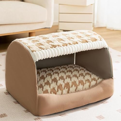 YPDOPORA Bequemes Hundebett, Faltbarer Warmer Zwinger, Hundehütte Innen Mit Abnehmbarem Kissen, Rutschfestes Hundebett, Gemütliches Hundebett, Tragbares Höhlenhaus Für Hunde Und Katzen,Braun,3XL von YPDOPORA