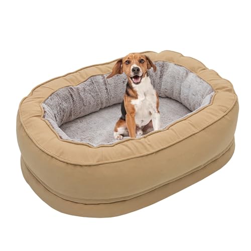 YPDOPORA Donut-Hundebett Für Kleine Hunde, Orthopädisches Hundebett, Stützendes Haustier-Couchbett Aus Schaumstoff Mit Abnehmbarem, Waschbarem Bezug, Wasserdichtem Futter, Rutschfester Unterseite,L von YPDOPORA