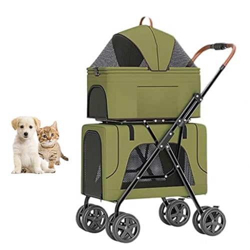 YPDOPORA Doppellagiger Hunde-Kinderwagen, Faltbarer Haustier-Kinderwagen, Doppel-Haustier-Kinderwagen Für 2 Kleine Mittelgroße Hunde Und Katzen Mit 4 Feststellbaren Rädern,Lila von YPDOPORA