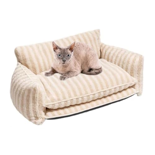 YPDOPORA Doppellagiges Schlafsofa Für Hunde Und Katzen, Trendiges Gestreiftes Schlafsofa Für Hunde Und Katzen Aus Lammwolle, Atmungsaktives, Beruhigendes Bett, Langlebiges Kuscheltier,Beige,2XL von YPDOPORA