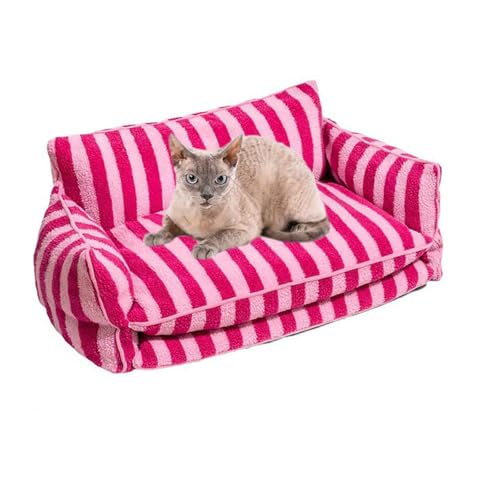 YPDOPORA Doppellagiges Schlafsofa Für Hunde Und Katzen, Trendiges Gestreiftes Schlafsofa Für Hunde Und Katzen Aus Lammwolle, Atmungsaktives, Beruhigendes Bett, Langlebiges Kuscheltier,Rosa,2XL von YPDOPORA