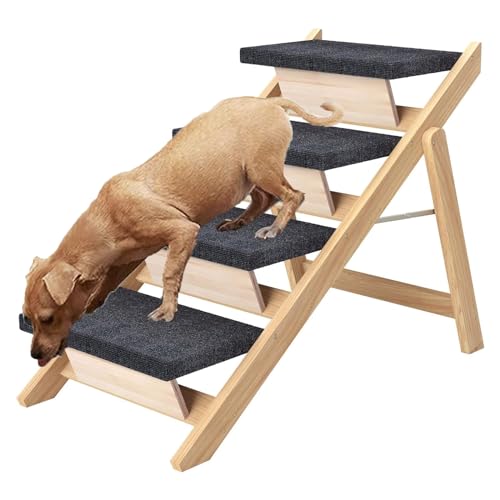 YPDOPORA Faltbare Haustiertreppe Aus Holz Für Kleine Bis Mittelgroße Hunde Und Katzen, Hundetreppe Mit Rutschfester Oberfläche, Faltbares Design Für Einfache Lagerung, Haustiertreppe,L von YPDOPORA