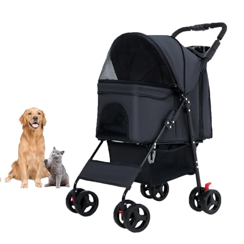 YPDOPORA Haustier-Hundewagen, Faltbarer Hunde- Und Katzen-Jogger-Kinderwagen, Haustier-Spazierwagen Mit Aufbewahrungskorb Und Getränkehalter Für Mittelgroße Kleine Hunde Und Katzen,Schwarz von YPDOPORA