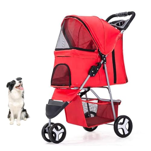 YPDOPORA Haustier-Kinderwagen, Faltbarer 3-Rad-Katzen-Hunde-Kinderwagen Mit Aufbewahrungskorb Und Getränkehalter Für Kleine Und Mittelgroße Katzen, Hunde, Welpen,A von YPDOPORA