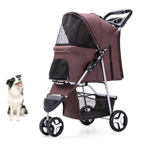 YPDOPORA Haustier-Kinderwagen, Faltbarer 3-Rad-Katzen-Hunde-Kinderwagen Mit Aufbewahrungskorb Und Getränkehalter Für Kleine Und Mittelgroße Katzen, Hunde, Welpen,B von YPDOPORA