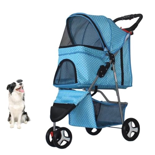 YPDOPORA Haustier-Kinderwagen, Faltbarer 3-Rad-Katzen-Hunde-Kinderwagen Mit Aufbewahrungskorb Und Getränkehalter Für Kleine Und Mittelgroße Katzen, Hunde, Welpen,E von YPDOPORA